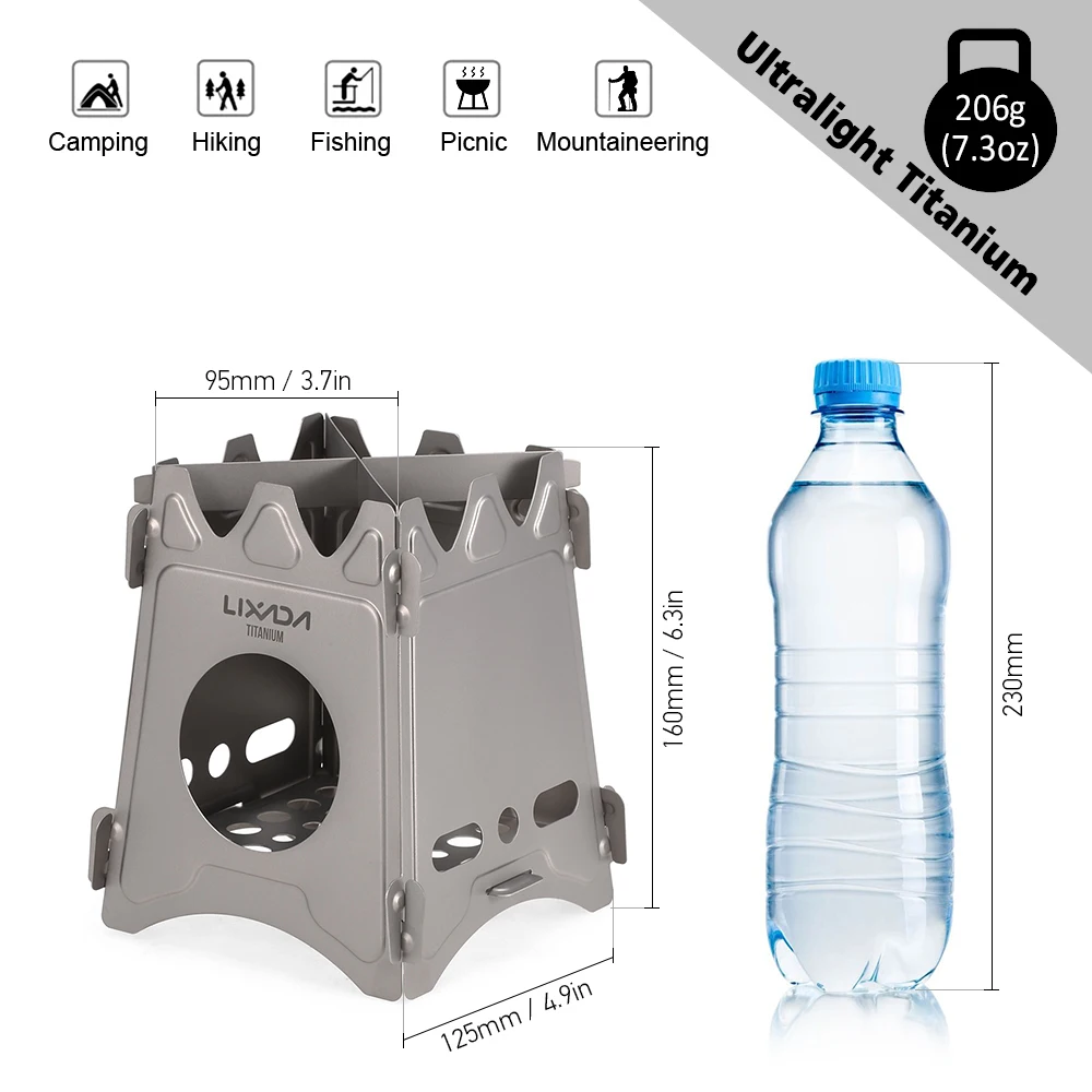 Lixada кемпинговая дровяная плита компактная складная титана дровяная плита с мини-спиртовой плитой походные горелки для приготовления пищи для пикника - Цвет: Titanium S