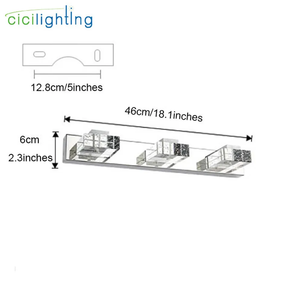 Светодиодный светильник-зеркало для ванной комнаты, туалетный светильник, светильники из кристальной нержавеющей стали, 6 Вт, 9 Вт, l32см, l46см, настенные лампы для ванной, 2-светильник, 3-светильник
