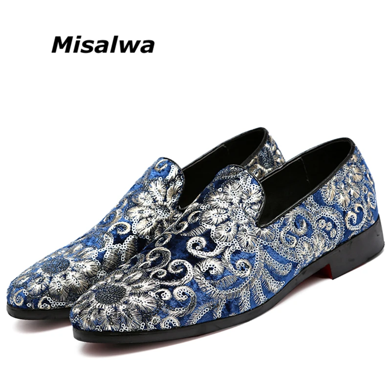 

Misalwa Embroidery Unique Men Casual Loafers Pointed Toe Flowers Pattern Party Wedding Dress Shoes Men Flats Big Size 37-48