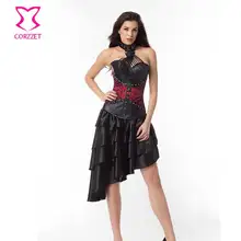 Corzzet Vintage Red Leather Steel Boned Halter Overbust Armor Corset Dress Slimming Plus Size Gothic Steampunk Victorian Sets