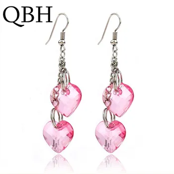 

EK2021 HOT Fashion Heart Shape Drop Earring Pink Color Bohemia Jewelry Long Tassel Dangle Earrings For Women Lady's gift brincos