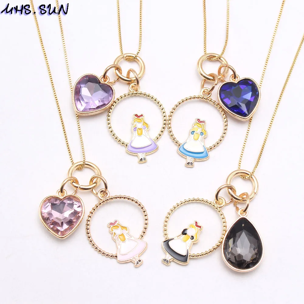 

MHS.SUN Cute Kids Child Crystal Heart Girl Pendants Necklace Fashion Baby Long Chain Necklace Charming Jewelry Accessories 1Pcs