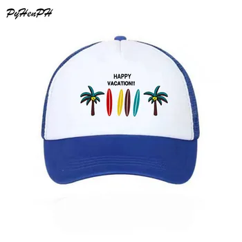 

New 2018 Seaside Coconut Tree Trucker Caps Hat Funny Mesh Caps Happy Vacation Caps Hat for Men Women Adult Unisex Baseball Cap