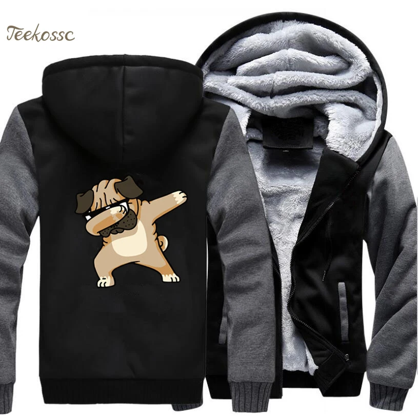 

Dabbing Pug Hoodie Men Funny Cool Hooded Sweatshirt Coat 2018 Winter Warm Fleece Thick Zipper Hipster Jacket Hip Hop Streetwear