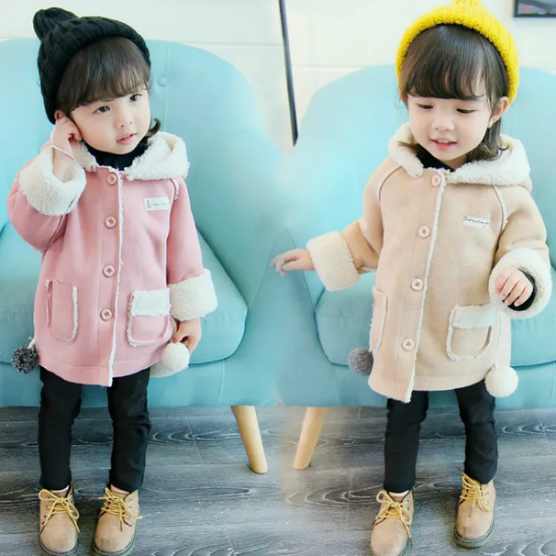 

Fashion Winter Hooded Jackets Baby Girls Suede Berber Fleece Coats Children Thick Plus Velvet Coat Infant Winter Outwear