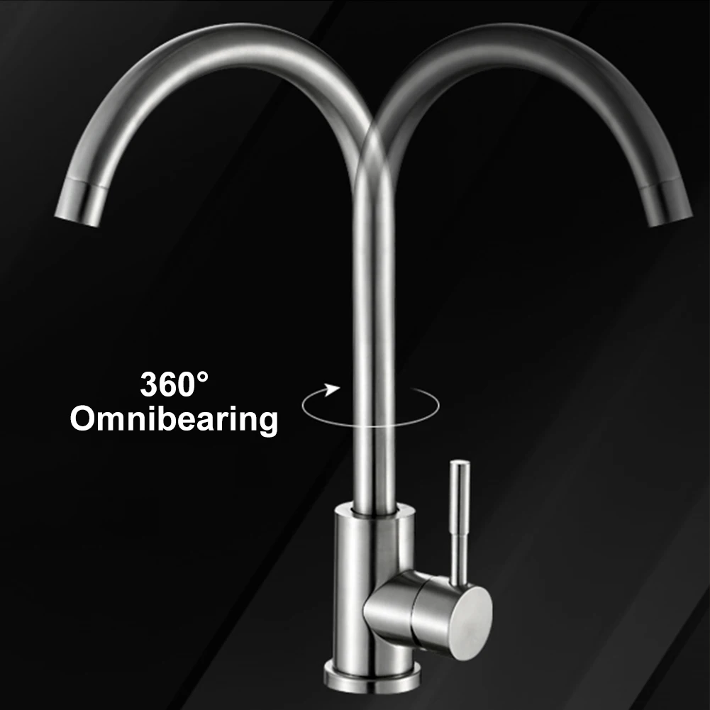 

Silver Practical Bathroom Sink Faucet Water Swivel Design Spout Home Flexible Tap Durable Kitchen Deck Mount Stainless Steel