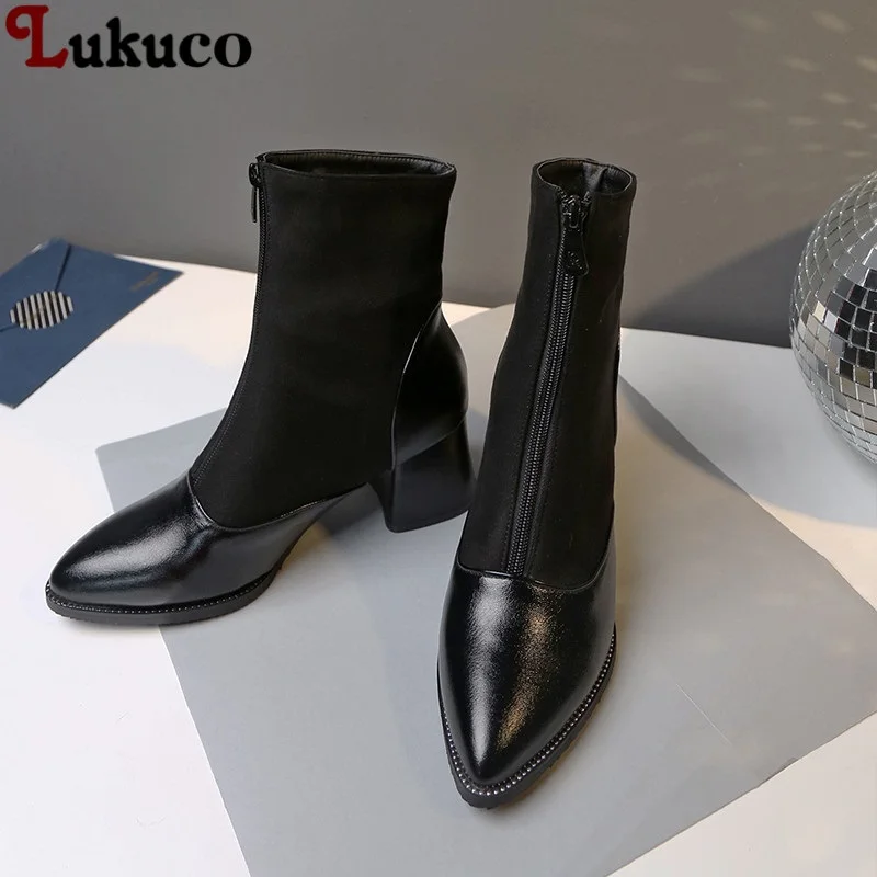 

Lukuco Zipper Botas Work Safety Heel Pumps Plus Size 42 43 44 45 46 47 48 Ankle Boots women shoes short plush Insole shoes woman