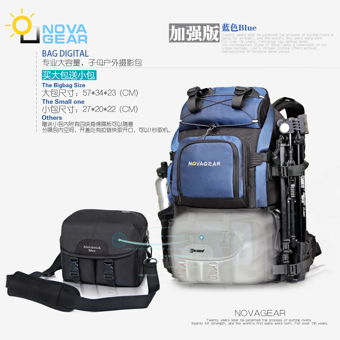 NOVAGEAR 80302, сумка для фото, рюкзак для камеры, универсальный рюкзак для путешествий с большой емкостью, рюкзак для Canon/Nikon цифровой камеры - Цвет: Enhanced blue