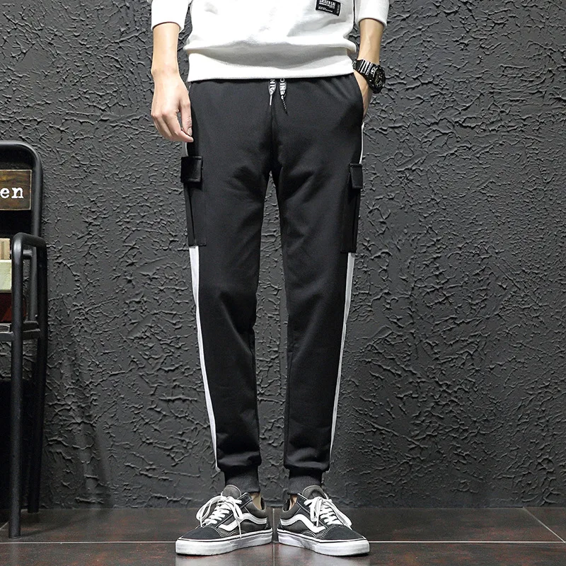 Spring tide brand casual trousers men's multi-legged feet feet pants Slim men's casual overalls men's street style black pants Spring tide brand casual trousers men's multi-legged feet feet pants Slim men's casual overalls men's street style black pants