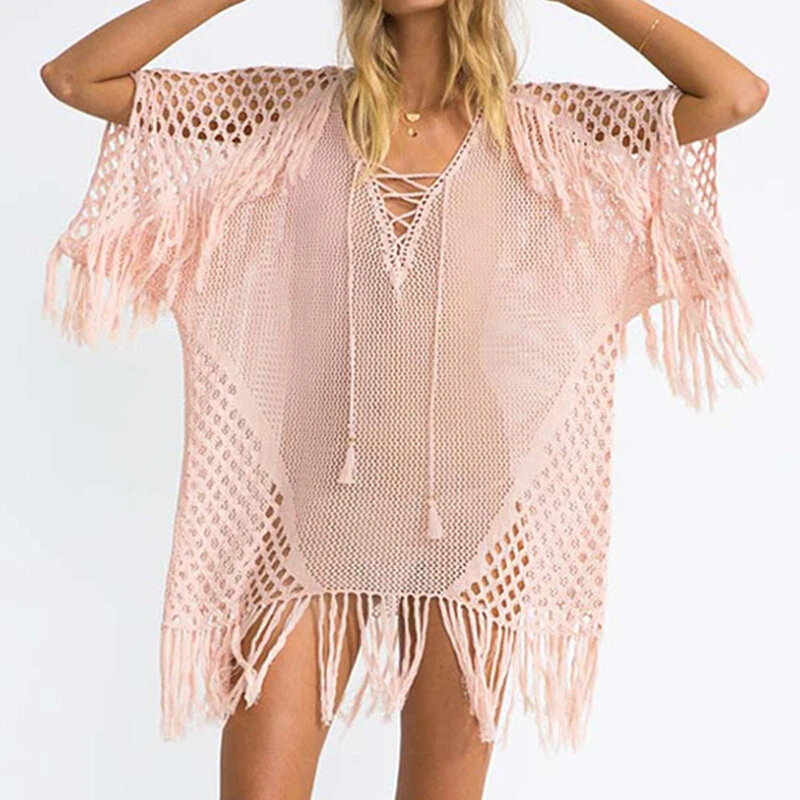 Women Crochet Bikini Beachwear Cover Up Knitted Beach Dress Summer