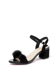 

Hairy ball female 19 years summer new product with thick with the buckle with sandals female 31-43