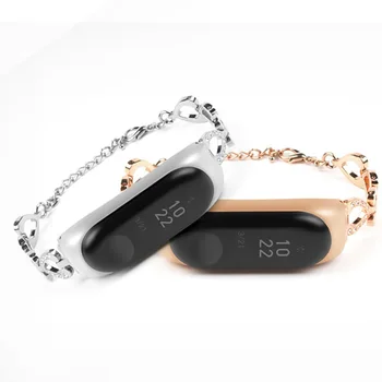

Fashion Heart Shape Metal Chain Replacement Bracelet Band Strap For Xiaomi Mi Band 3/ 4 Smart Wristband Accessories