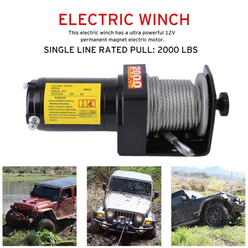 

Professional Heavy Duty 12V 2000LB Recovery Electric Winch ATV Rope Wireless Remote Truck Boat Trailer Lifting Sling