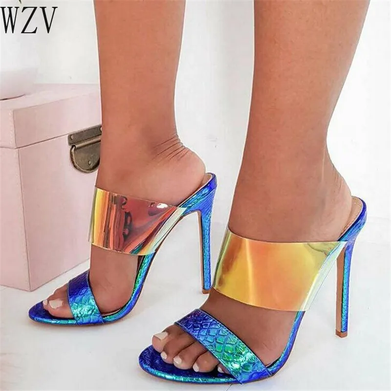 

PVC Woman Slippers Peep Toe Shoes Woman Solid Ankle-Wrap Summer 2019 Ladies Sandals Super High Thin Heels Pumps Size 35-40