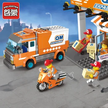 

City Courier Express Company Truck Robot Dolls Building Blocks Model Assembled Kids Educational Toys Brick Children Birthday Gif