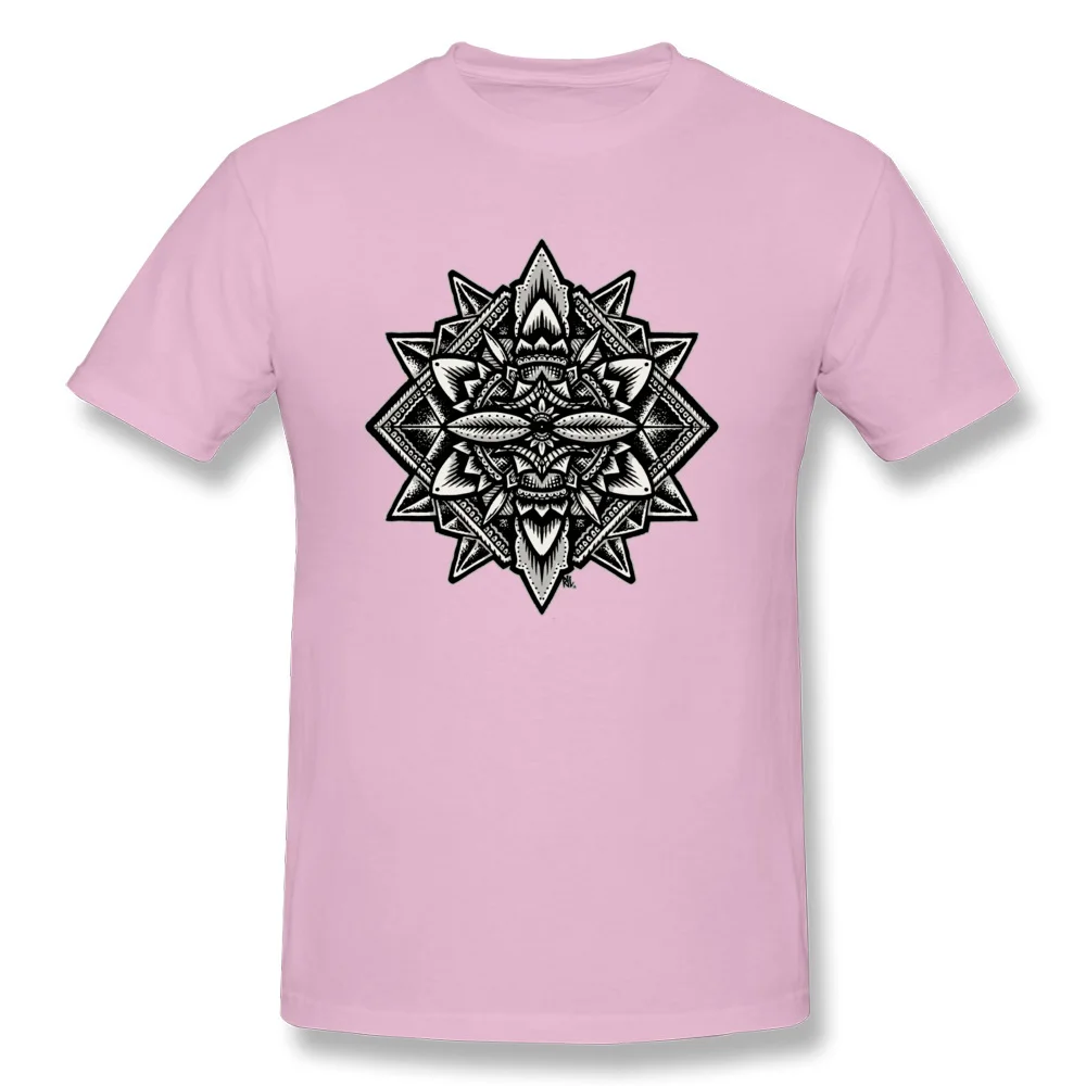 Men Graphic 3D Printed Tees Crewneck Summer Fall 100% Cotton T-Shirt Design Short Sleeve Custom T-Shirt Wholesale Sacred Geometry Flower of Life Mandala - Solid pink