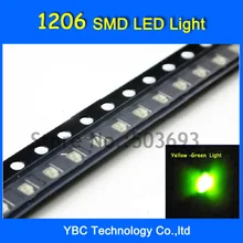 200 шт./лот желтый-зеленый свет 1206 SMD ультра яркий светодиодный Диод