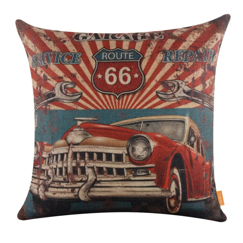

LINKWELL 45x45cm Rustic American Style Car Route 66 Linen Cushion Covers Pillowcase Home Decor Sofa Decor Garage Service Repair