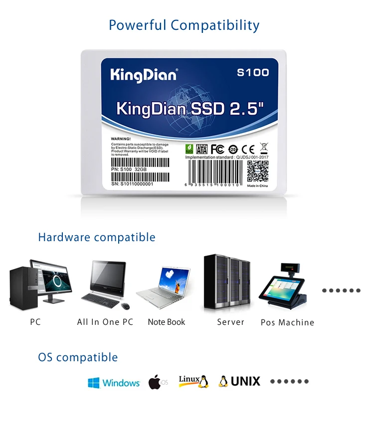 (S100 серии) KingDian SATA SATA2 S100 16 ГБ 32 ГБ SSD 2,5 дюймов Internal Solid State Drive диск