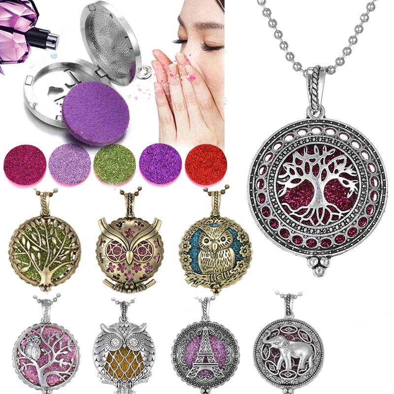 

Tree of Life Aromatherapy Necklace Antique Silver Bronze Scent Perfume Diffuser Pendant Lockets Essential Oil Diffuser Necklace