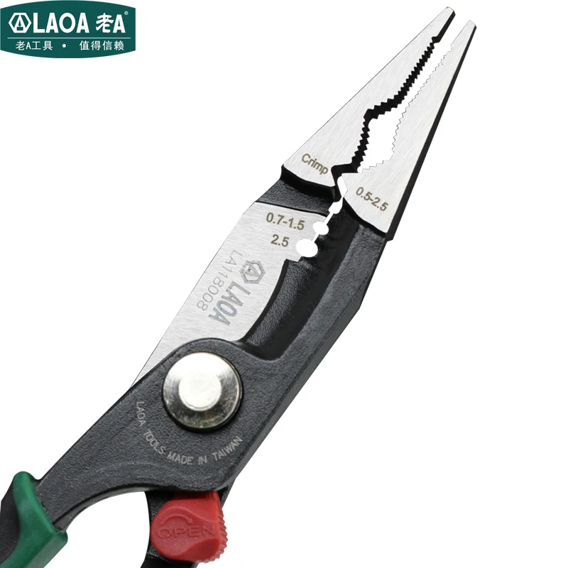 Online Alicates eléctricos LAOA de 8 pulgadas herramientas de prensado Cr Mo alicates peladores de cables Alicates de punta larga con función de cizallamiento