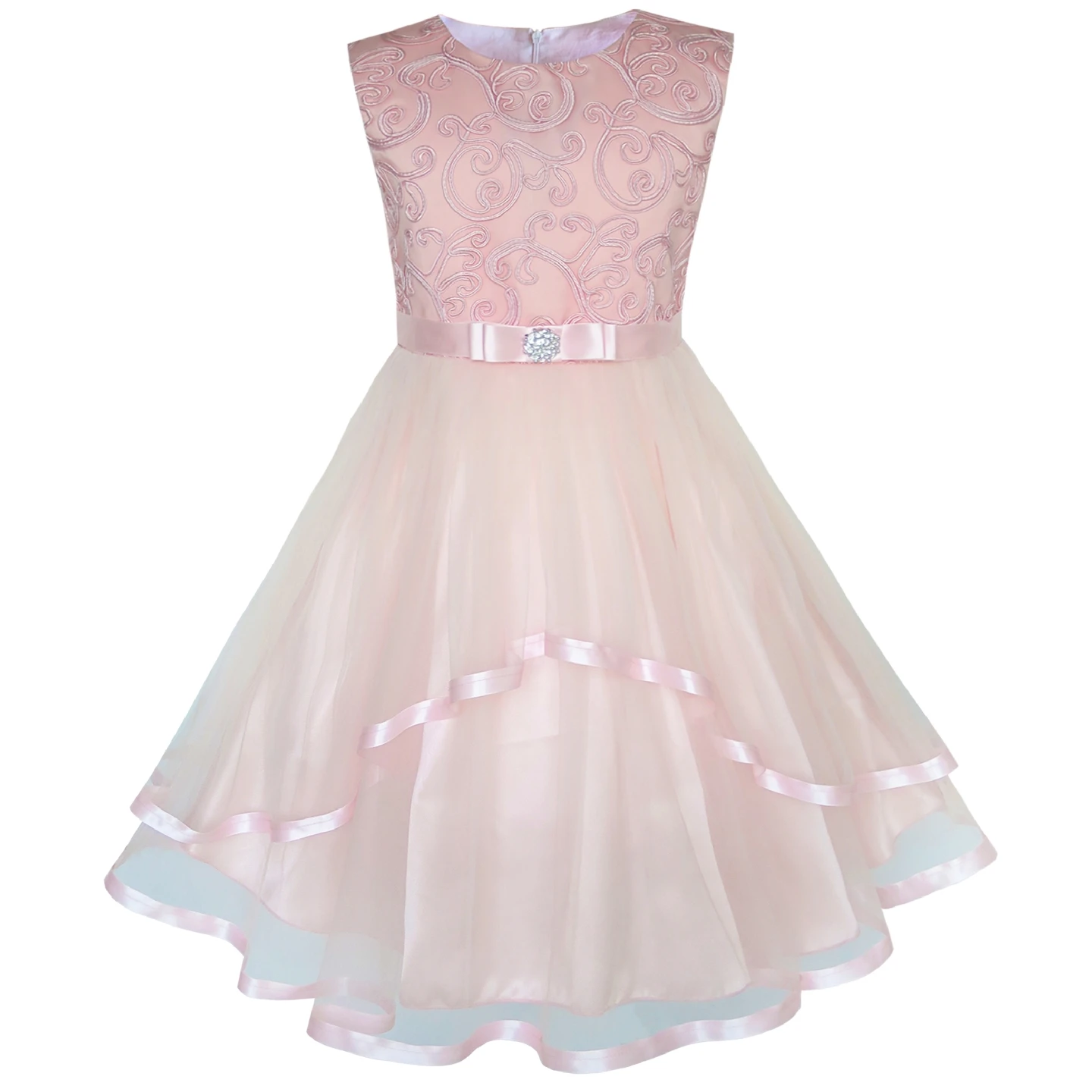 Flower Girls Dress Blush Belted Wedding Party Bridesmaid 2020 Summer Princess Kids Clothes Pageant Sundress Vestidos | Детская одежда и