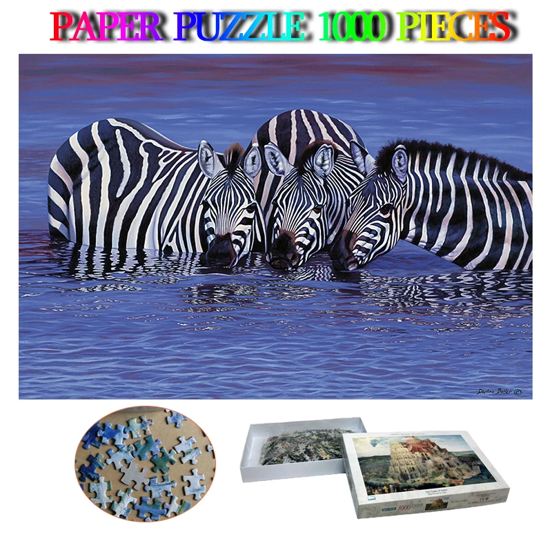 

Zebras In The Water Paper 1000 Pieces Puzzle African Animals Jigsaw Puzzle Adults Puzzle Brain Trainer Toys Kids Children Gift
