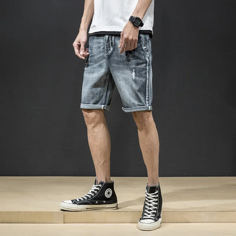 

Fashion Summer Shorts Men Short Casual Distressed Straight Slim Denim Shorts Male Black Ripped Jeans Shorts