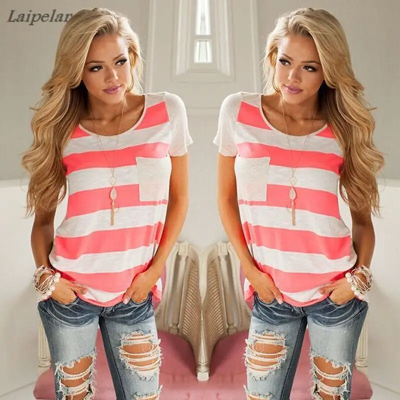

2018 summer Harajuku Stripe T Shirt Girls short sleeve cotton Shirt fashion Ladies T-shirts Woman Tops Feminine Laipelar