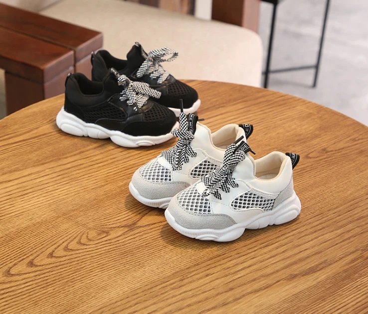 

2019 spring Korean version of the boy's sports shoes non-slip bottom elastic belt girls breathable baby mesh shoes