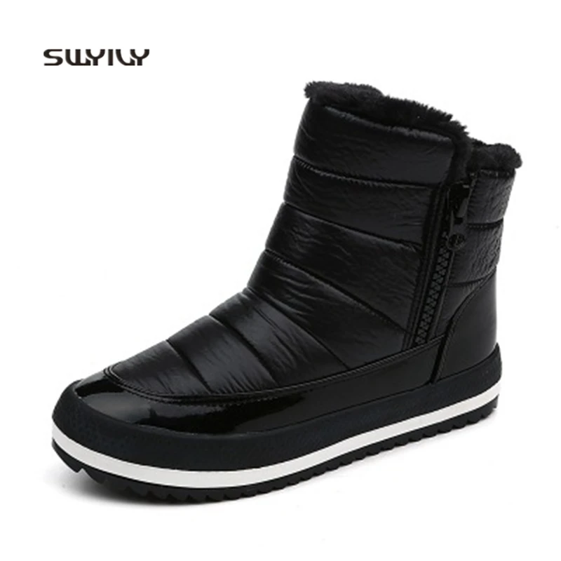 SWYIVY Women Toning Shoes Winter Warm Short Snow Boots 2018 New Plus Velvet Thick-sole Zip Short Snow Boots Women Comfortable