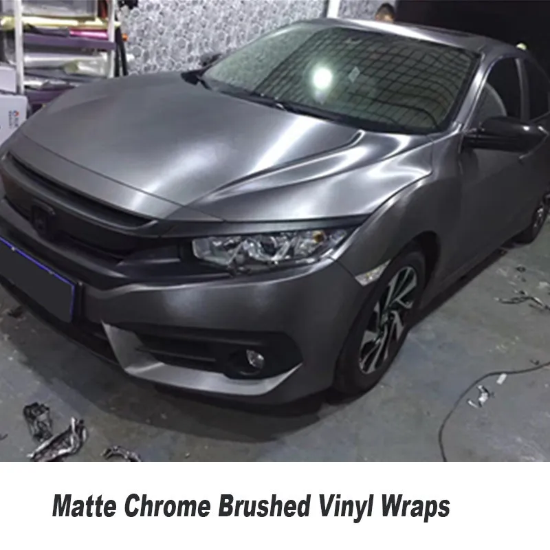 Matte Chrome brushed Vinyl dark gray Matt Vinyl Car Wrap Vinyl - Foil With Air bubble free whole car wrap 5ft X 65ft/Roll car styling matte chrome brushed metallic vinyl film car stickers and decals automobiles car body wrapping foil air bubble free