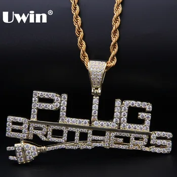 

Uwin Cubic Zirconia Plug Necklaces For Men Hiphop Plug Brothers Pendants Bling Bling Iced Out Jewelry Fashion Chains