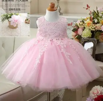 

High quality mesh dress baby girls year old birthday dress sequin baptism christening party wedding dress Red / Pink/white