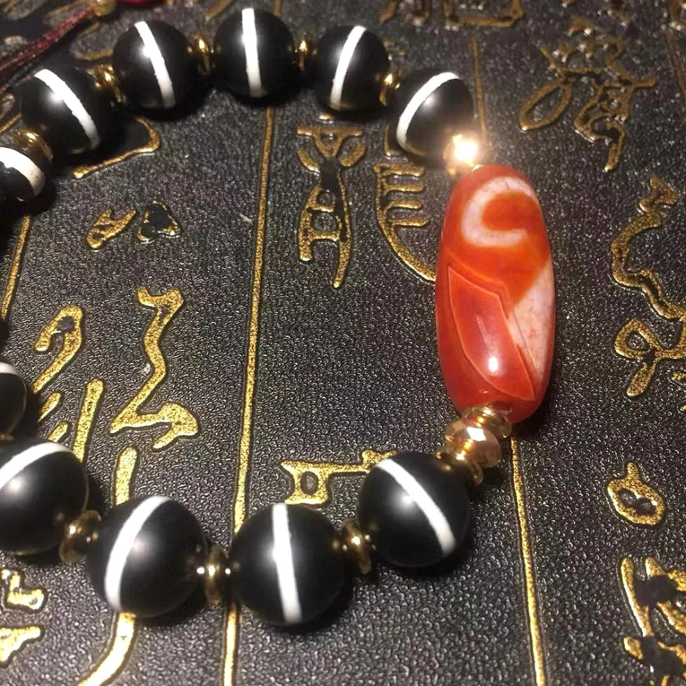 

Handmade weaving Red/White Ruyi Pattern DZI Dragon pattern Agate Beads Men&Women Jewerly Bracelet Free Shipping