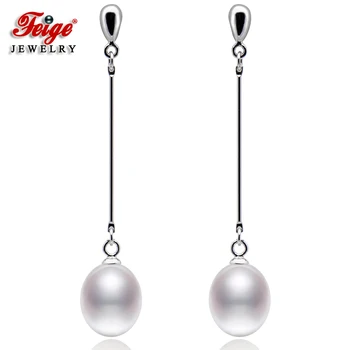 

FEIGE Brand Dangle Tassel Earrings 925 Sterling Silver Earrings 8-9mm Drop Natural Pearl Earrings Dangele Women Wedding Jewelry