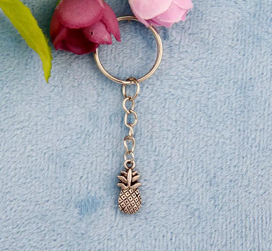50pcs Zinc Alloy Plating Silver Pineapple Charm Pendant Key Ring Key
