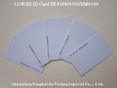 

1000pcs/lot 125 KHZ RFID card PVC smart ID card EM4100 TK4100 for access control system business card