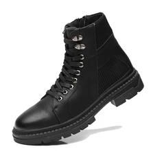 Для мужчин осенне-весенняя обувь черного цвета в винтажном стиле; мотоботы водонепроницаемые армейские ботинки «мартинсы»; Мужская обувь M465
