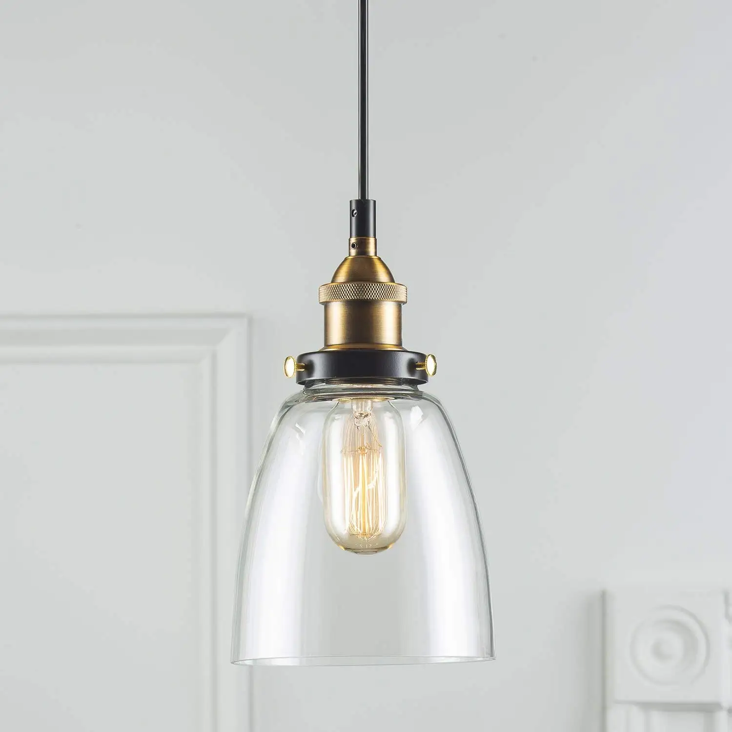 Antique brass brushed smoke gray industrial glass pendant lights Edison retro light fixture ceiling lamp dining light - Цвет корпуса: A-Clear