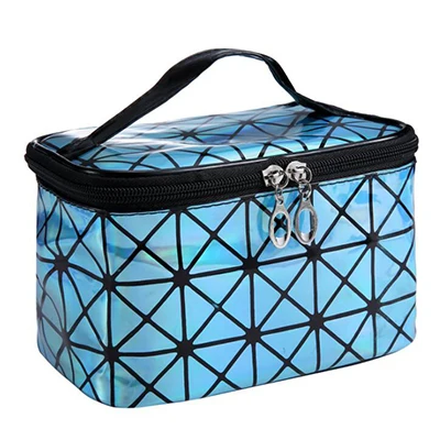 light blue ASFULL модная Функциональная женская косметичка из искусственной кожи, органайзер для макияжа на молнии, чехол для макияжа - Цвет: light blue