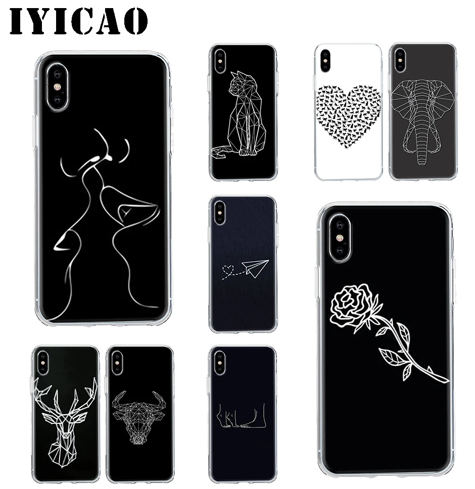 

New Art Heart Line Plane Unicorn Deer Cat Hard Case Cover Shell for iPhone 4 4s 5 5s Se 6 7 7plus 8 8Plus X XS MAX XR 6s Plus