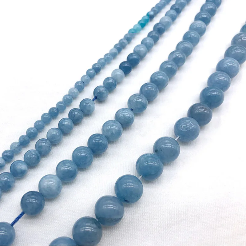 REGELIN  4/6/8/10/12mm Natural Stone Aquamarin Angelite Round Loose Beads  For Jewelry Making Strand 15