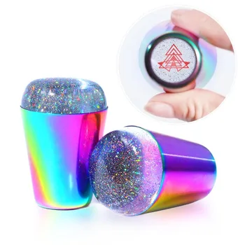 

Rainbow Nail Stamper Shining Handle Holographic Head Clear Silicone Nail Stamper For DIY Nail Art Stamping Template