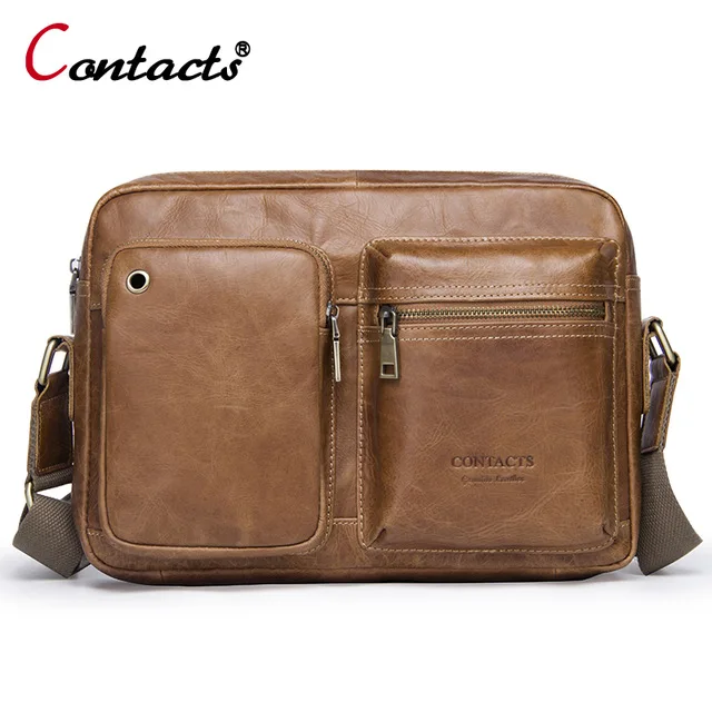 

Contact's Men's Genuine Leather Bag Men's Messenger Bags Shoulder Handbag Crossbody Bags For Men Luxury Handbags Men