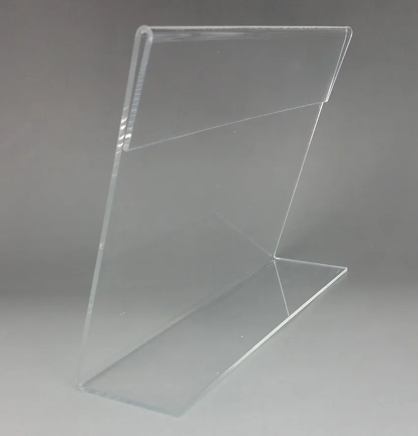 Transparent 15x10cm Plastic Acrylic Sign Display Paper Promotion Card Table Label Holder L Stand