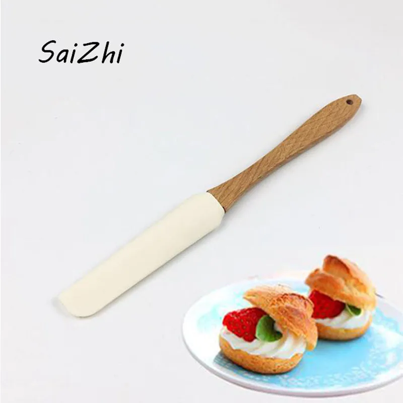 

Wooden Handle Butter Cake Spatula Silicone Baking Butter Scraper Cooking Cake DIY Kitchenware QC5610