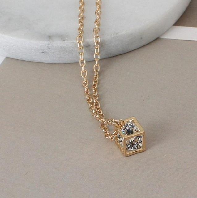 Love Cube Three-dimensional Necklace Shiny Charm Rhinestones Small Box Short Clavicle Chain Maxi Necklace & Pendants