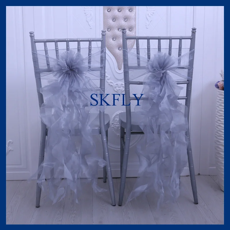 SH097K изготовленный на заказ дешевый Свадебная белая курчавая ива органза и стул с обивкой из тафты Пояса