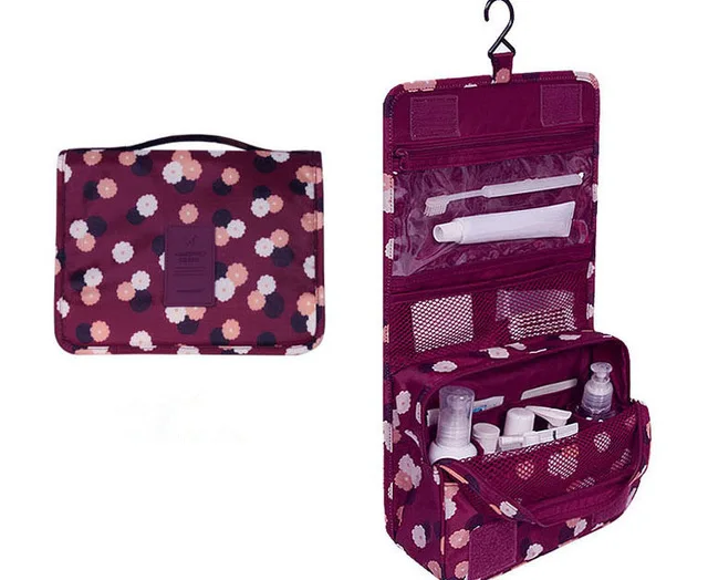 Модные женские нейлоновые водонепроницаемые косметички для путешествий, косметички, косметички, органайзер для ванной комнаты, Портативная сумка для ванной - Цвет: Red wine flowers